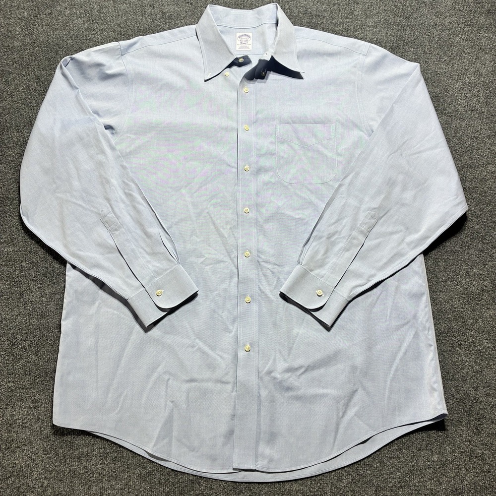 Brooks Brothers Classic Dress Shirt Mens 17.5-37 Blue Non-Iron Supima Cotton